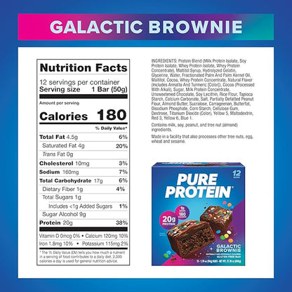 Pure Protein Galactic Brownie Bars - 12 Count Box | 20g High Protein, Gluten-Free, On-the-Go Snack | Ideal Pre & Post-Workout Fuel | Low Sugar, Great Taste!