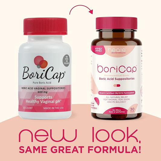 BoriCap - Boric Acid Suppositories for Women - 600 mg - Vaginal Health, pH Balance, Itch & Odor - Natural - Feminine Care - by Heale - 90 Capsules