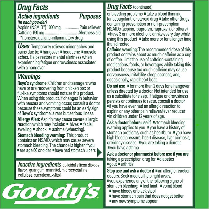 Goody's Hangover Powders, Fast Pain Relief, Berry Citrus Flavor, 4 Stick Powders, 6 Pack