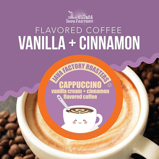 Java Factory Coffee Pods Vanilla Cream and Cinnamon Flavored Coffee for Keurig K Cup Brewers, Cappuccino, 40 Count