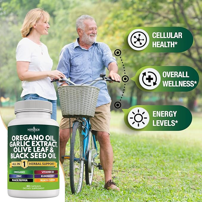 NEW AGE Oregano Oil 6000mg Garlic 4000mg Olive 3000mg with 60 Count
