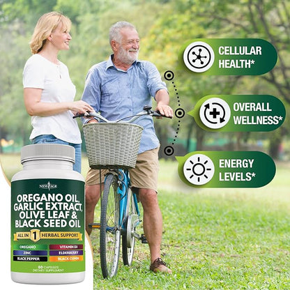 NEW AGE Oregano Oil 6000mg Garlic 4000mg Olive 3000mg with 180 Count