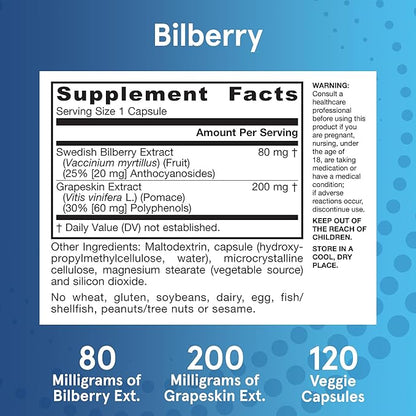 Jarrow Formulas Bilberry + Grapeskin Polyphenols, 60 Veggie 30 Day