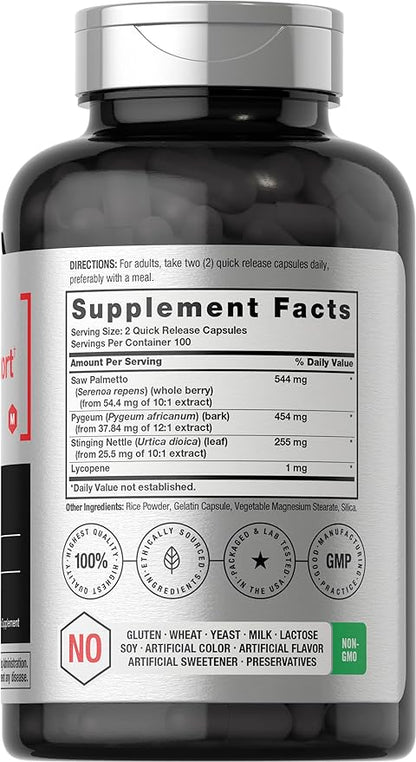 Horbaach Prostate Supplement for Men | 200 Capsules | Enhanced Complex with Saw Palmetto, Pygeum, Stinging Nettle | Non-GMO and Gluten Free