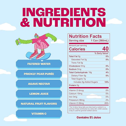 Prickly Pear Cactus Water - Packed With Antioxidants, Electrolytes, Vitamin C - Natural Sports Drink for Immunity, & Recovery - Non-Sparkling, Low-Sugar, Low-Calorie, No Caffeine