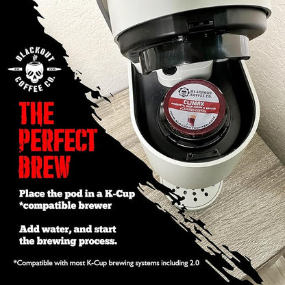 Blackout Coffee Climax Amaretto, Irish Cream & Kahlua Flavored Pods - Freshly Roasted in the USA - K-Cup Compatible Single-Serve Pods (18 Count)