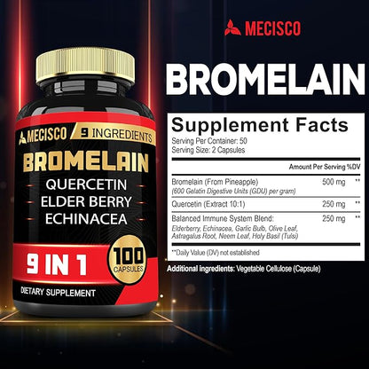 Bromelain 1000mg with Quercetin, Elderberry, Echinacea 100 Capsules