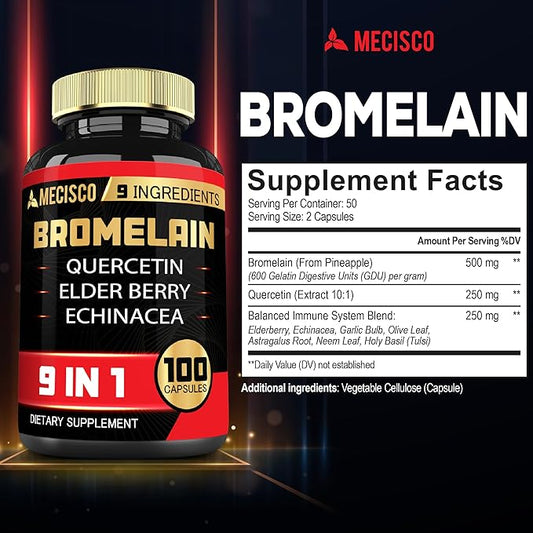 Bromelain 1000mg with Quercetin, Elderberry, Echinacea 100 Capsules