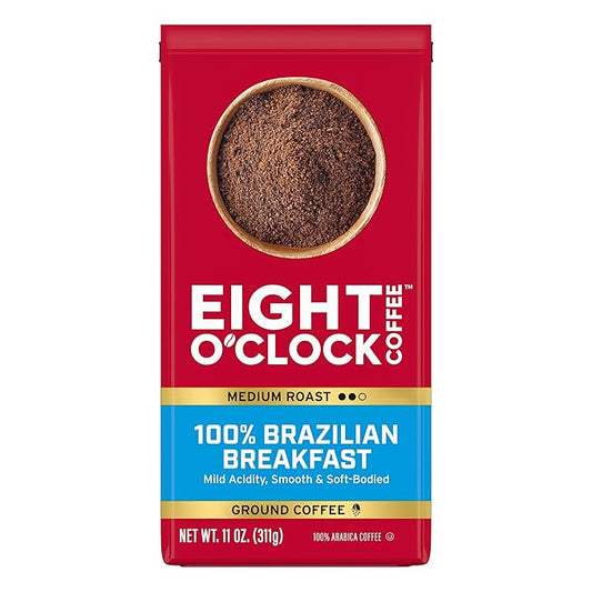Eight O'Clock Coffee 100% Arabica & Brazilian Breakfast, Medium Roast, Kosher Certified, 11 Oz