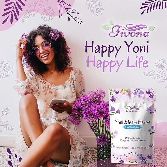 FIVONA 2-in-1 Yoni Steam Kit - Pack of V Steaming Herbs Blue Moon Recipe 1.76 Ounces (2-4 Steams) Bundled with V-Steam Seat