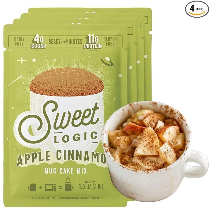 Sweet Logic Keto Dessert Mug Cake Mixes - Apple Cinnamon Muffin - Low Sugar Gluten-Free - Low Carb - Diabetic-Friendly Sweets - Natural Ingredients - High Protein - Delicious Keto Treats (4 Pack)