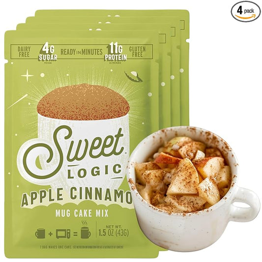 Sweet Logic Keto Dessert Mug Cake Mixes - Apple Cinnamon Muffin - Low Sugar Gluten-Free - Low Carb - Diabetic-Friendly Sweets - Natural Ingredients - High Protein - Delicious Keto Treats (4 Pack)