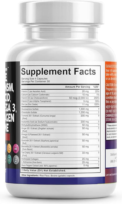 Clean Nutraceuticals Glucosamine Chondroitin MSM Turmeric 3 Pills 120 Count