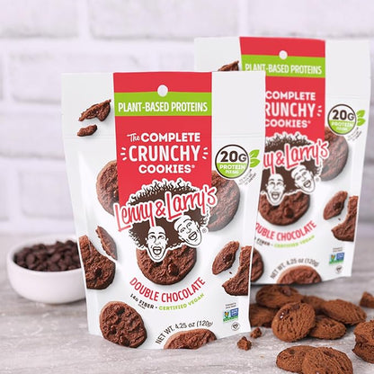 Lenny & Larry's The Complete Crunchy Cookie, Double Chocolate, 6g Plant Protein, Vegan, Non-GMO, 4.25 Ounce Pouch (Pack of 6)