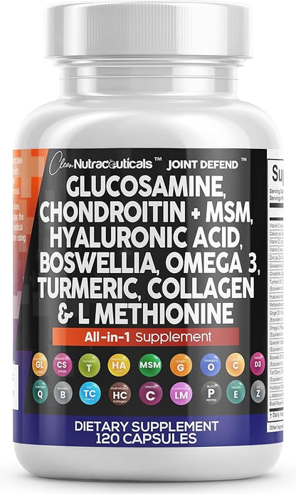 Clean Nutraceuticals Glucosamine Chondroitin MSM Turmeric 3 Pills 120 Count