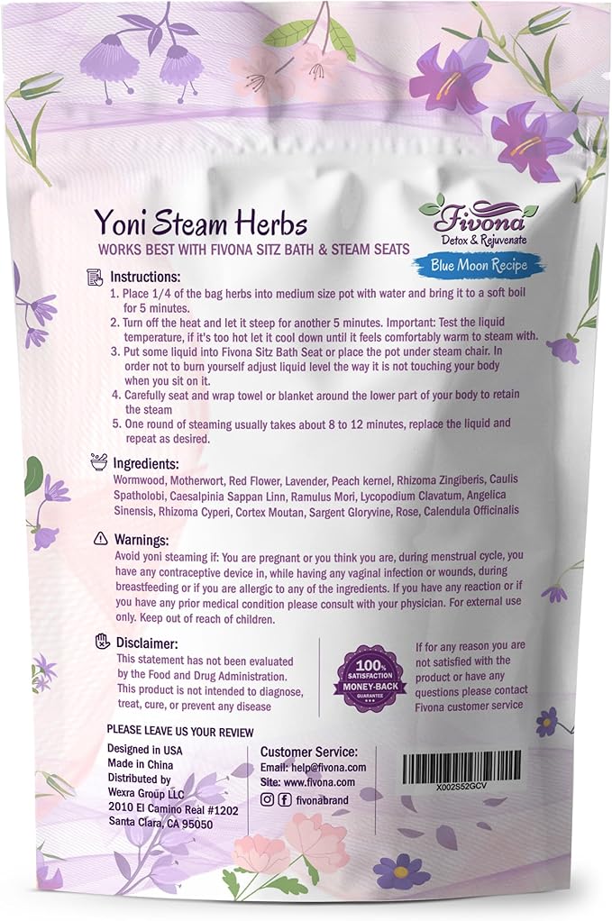 FIVONA 2-in-1 Yoni Steam Kit - Pack of V Steaming Herbs Blue Moon Recipe 1.76 Ounces (2-4 Steams) Bundled with V-Steam Seat