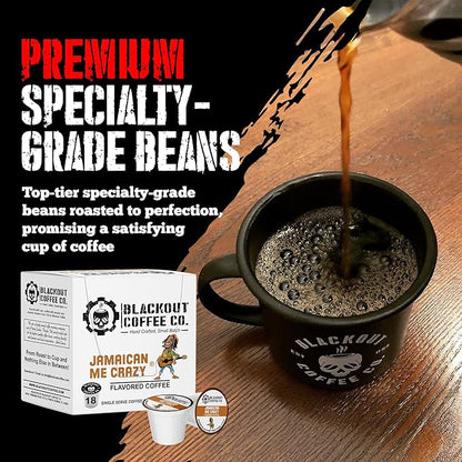 Blackout Coffee Jamaican Me Crazy Flavored Pods, Freshly Roasted in the USA - K-Cup Compatible Single-Serve Pods (18 Count)