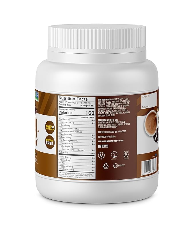 Manitoba Harvest Hemp Yeah! Organic Plant-Based 20g of 4g of 1.9g Omegas 3&6, Non-GMO, 16 Oz