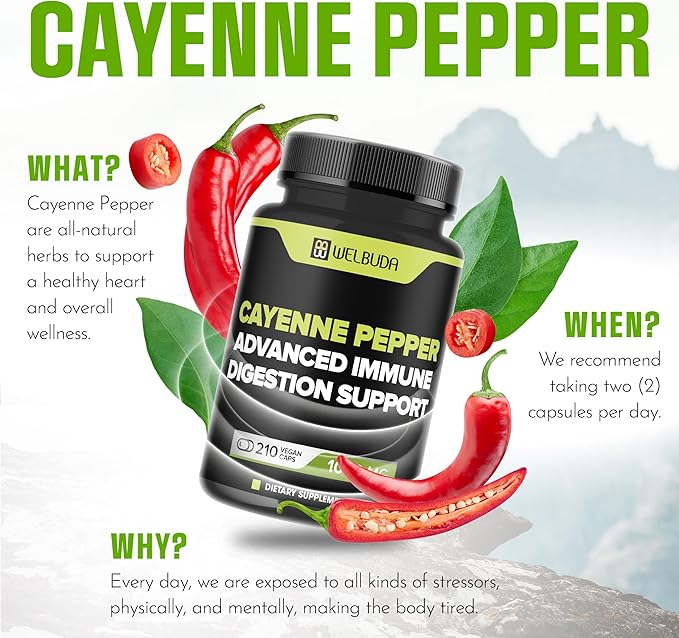 210 Capsules - Cayenne Pepper Supplements 10:1 with