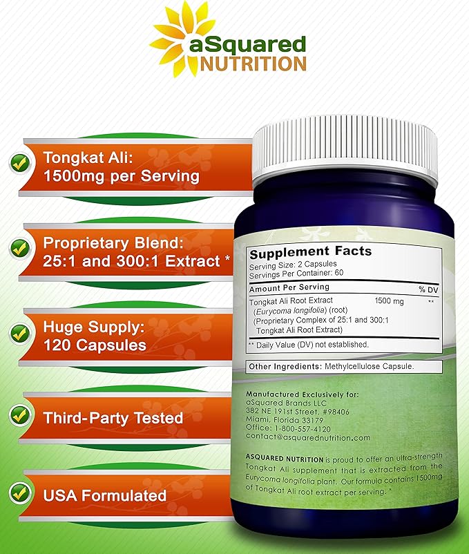 aSquared Nutrition Tongkat Ali 1500mg 120 Capsules