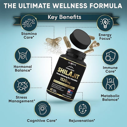 Pure Himalayan Shilajit Supplement 60 Capsules 60% Fulvic 85+ Trace