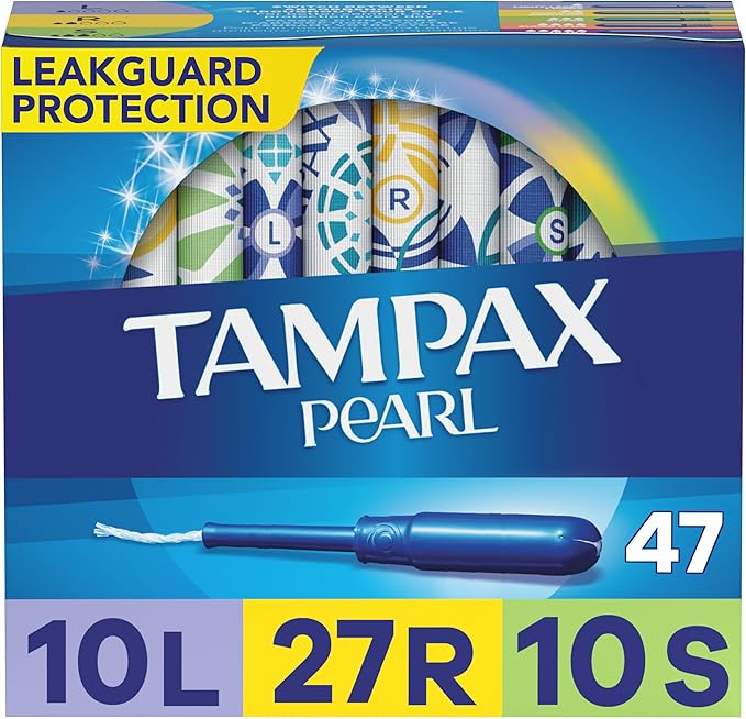 Tampax Pearl Tampons Multipack, Light/Regular/Super Absorbency, 47 Count