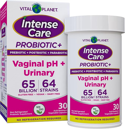 Vital Planet - Intense Care Vaginal pH & Urinary Probiotics Plus Prebiotics, Postbiotics, Parabiotics, Complete 4-in-1 Supplement for Women, 65 Billion and 64 Strains, Digestive and Immune, 30 ct