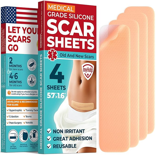 Medical Grade Silicone Scar Sheets 4pk (5.7”x1.6”) (5.7”x1.6”) -