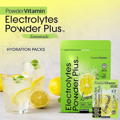 Electrolytes Powder Plus, Keto, Lemonade, Sugar Free, Pink Himalayan Salt, 1000mg Potassium, 120mg Calcium, 120mg Magnesium, Non-GMO, Zero Calories, (16 Hydration Packets)