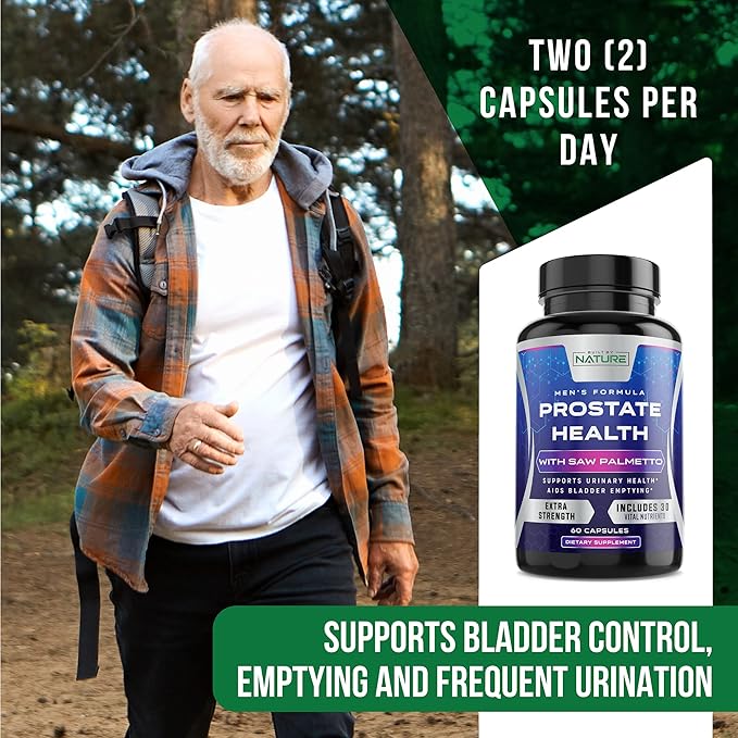 Built by Nature Saw Palmetto for Men - Prostate Health Supplement Extract, Non-GMO, Gluten-Free, Supports Prostate & Urinary Health, Aids Bladder Emptying, 60 Capsules