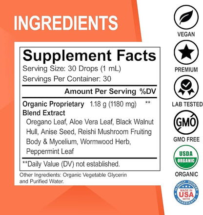 Candi Cleanse Support Supplement Drops - Organic Oregano Oil Drops Liquid & Black Walnut Wormwood - Extra Strength Overgrowth Balance Complex, Natural Oral Gut Cleanser Detox Health Supplements 1 oz