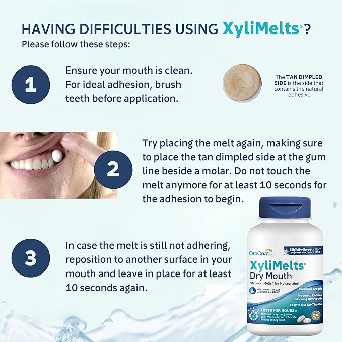 Oracoat XyliMelts Dry Mouth Relief Moisturizing Stick-On-Melts w/Xylitol, 230 Count, Slightly Sweet, Helps Stimulates Saliva for Dry Mouth, Non-Acidic