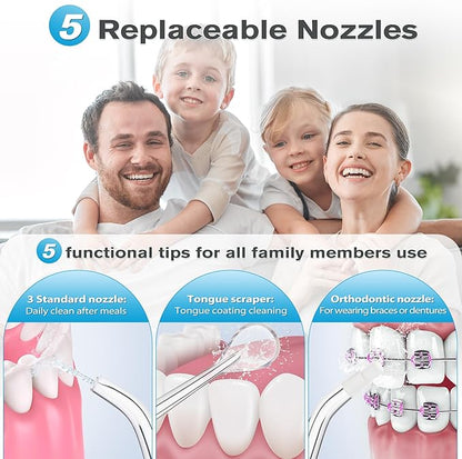 TOVENDOR Water Dental Flosser, Rechargeable Dental 3 Modes, 5 Tips 300ML Large IPX7 Waterproof