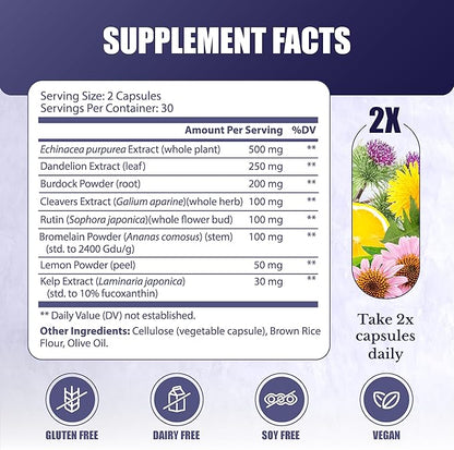 Lymph MD - Lymphatic System Supplement with 9 Botanicals - Dandelion, Burdock, Echinacea, Lemon & More - Supplements for Men and Women - 60 Capsules