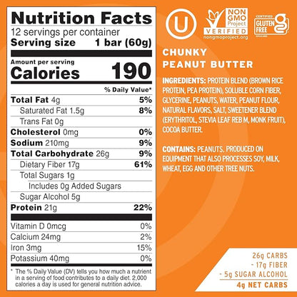 No Cow High Protein Bars, Peanut Butter Lovers Variety Pack - Healthy Snacks, 20g Vegan Protein, High Fiber, Low Sugar, Keto Friendly, Dairy & Gluten Free (12 Count)