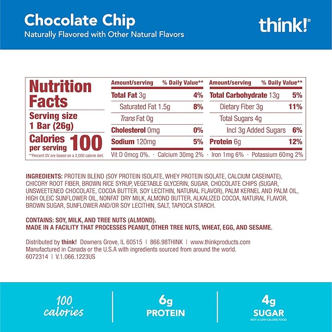 think! Minis Protein Snack Bar, Gluten Free, Chocolate Chip, 15 Count