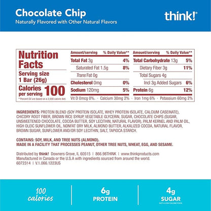 think! Minis Protein Snack Bar, Gluten Free, Chocolate Chip, 15 Count