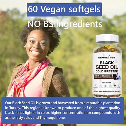ORGANICS NATURE Black Seed Oil Capsules 1000MG Vegan 100% Cold 3s