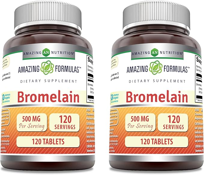 Amazing Formulas Bromelain 500 Mg Tablets Supplement (120 Count 2 Pack)