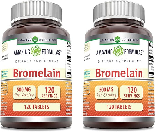 Amazing Formulas Bromelain 500 Mg Tablets Supplement (120 Count 2 Pack)