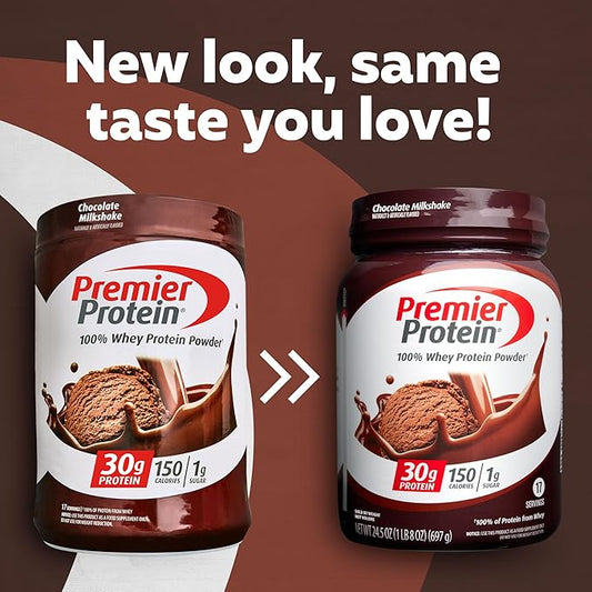 Premier Protein Powder, Chocolate Milkshake, 30g 1g Sugar, 100% Whey 17 Servings, 23.9 Ounce 1)