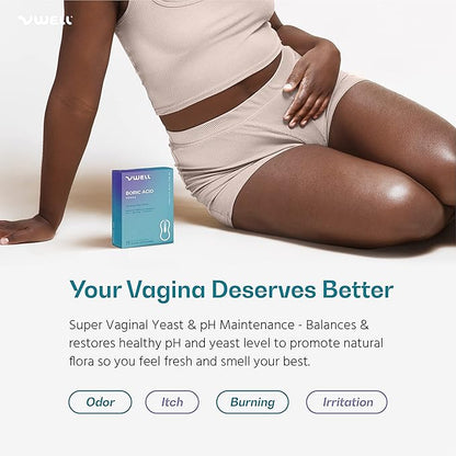 VWELL Boric Acid Vaginal Suppositories 30