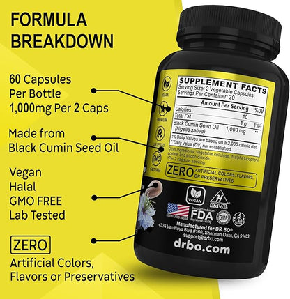 Black Seed Oil Capsules Vegan 500mg Each, 1000mg Per 2 Capsule 60 Softgels