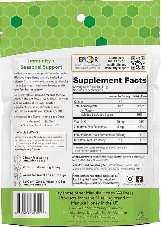 Wedderspoon Manuka Honey Immunity Lozenges, Cool 2.6 Oz 1), Genuine