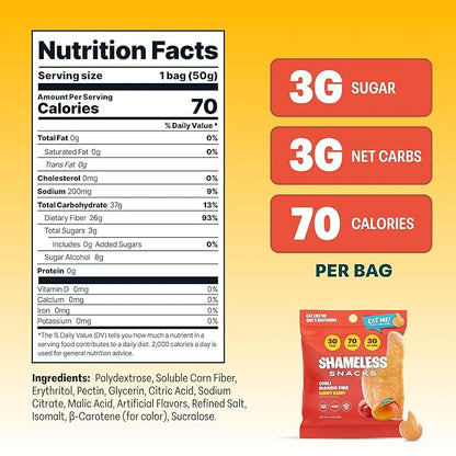 Shameless Snacks - Healthy Low Calorie Snacks, Low Carb Keto Gummies (Gluten Free Candy) - 6 Pack Chili Mango Fire