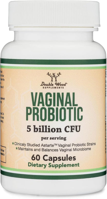 Vaginal Probiotics for Women - Four Probiotics Clinically Studied for Vaginal PH Balance, Vaginal Comfort, Odor Control, and Microbiome Balance (60 Capsules, 5 Billion CFU Per Serving) by Double Wood