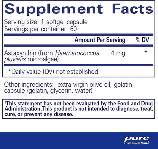 Pure Encapsulations Astaxanthin | Antioxidant Supplement for Joints, Skin and Eye Health, and Free Radicals* | 60 Softgel Capsules