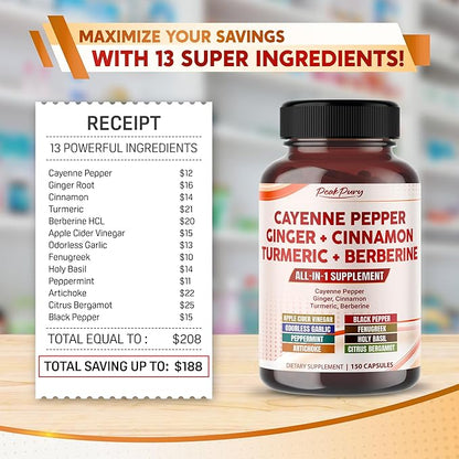 Cayenne Pepper 8000mg Ginger 3000mg Turmeric 2500mg Berberine 2500mg -
