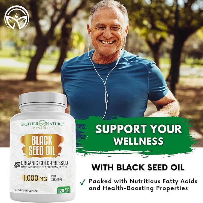Organic High Potency Turkish Black Seed Oil Capsules, Cold Pressed, High TQ, 2 Month Supply, Non-GMO Black Cumin Nigella Sativa Oil for Immune Support, Joint, Digestive & Beauty, 1,000mg Dose (120ct)