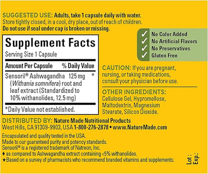 Nature Made Ashwagandha Capsules 125mg 60 Capsules, 60 Day